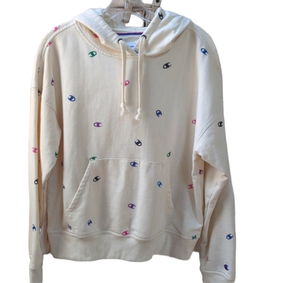 Champion Tops - Champion, multicolor logo cream Color hoodie, SM